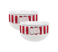 Purely Home Ceramic Popcorn Bowls 2pcs - 650ml Decorative Dinnerware Set of 2 Bowls for Popcorn/Snacks, Striped Movie Snacks Pattern