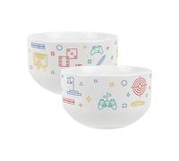 Purely Home Ceramic Snack Bowl 2pcs - Video Games 650ml Decorative Dinnerware Bowl Set of 2 for Snacks/Sweets, Gaming Icons