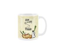 Purely Home Ceramic Soup Mug - Leek and Potato Soup of The Day White and Green Tea Coffee Soup Gift Present Mug