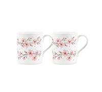 Purely Home Cherry Blossom Bone China Mugs Set - Small Pink Floral 250ml Tea/Coffee Cups Gifts for Her, Set of 2