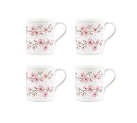 Purely Home Cherry Blossom Bone China Mugs Set - Small Pink Floral 250ml Tea/Coffee Cups Gifts for Her, Set of 4