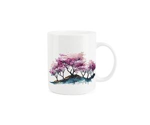 Purely Home Cherry Blossom Mug - Painted Sakura Hill Scene Gift/Present - Tea Coffee White Bone China Mug