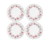 Purely Home Cherry Blossoms Glass Coaster Set - Pink Floral Round Drinks Coasters - Set Of 4
