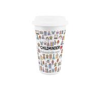 Purely Home Childminder Ceramic Travel Mug - Humorous Nanny Babysitter Novelty Gifts/Presents - Reusable Silicone Lid Double-Walled Insulated Hot/Cold Drinks Flask Cup