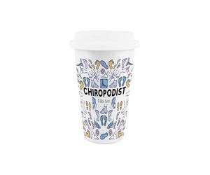 Purely Home Chiropodist Ceramic Travel Mug - Novelty Foot Treatments & Heathcare Gifts/Presents - Reusable Silicone Lid Double-Walled Insulated Drinks Flask Cup
