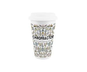 Purely Home Chiropractor Ceramic Travel Mug - Gifts for Chiropractors - Reusable Silicone Lid Double-Walled Insulated Drinks Flask Cup