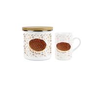 Purely Home Chocolate Digestive Mug & Canister Gift Set - Novelty Gifts for Foodies - Ceramic Mug & Enamel Biscuit Tin/Cookie Jar Present
