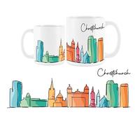 Purely Home Christchurch Mug - Colourful New Zealand Skyline Souvenir Memento White Tea Coffee Gift Present Mug