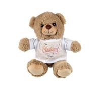Purely Home Christening Day Teddy Bear - Small Plush Bear Custom Gift - Light Brown Stuffed Animal with Beige T-Shirt