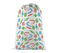 Purely Home Christmas Candies Present Bag - Novelty Xmas Santa Sack White/multi With Drawstring Ties