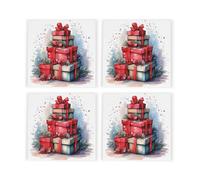 Purely Home Christmas Gifts Ceramic Coaster Set - Xmas Square Set Of Four (4) Coasters Gift