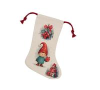 Purely Home Christmas Gonk Family Stocking - Novelty Xmas Gift For Boy Linen-Style With Red Drawstring Ties