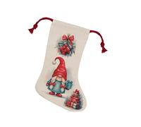 Purely Home Christmas Gonk Family Stocking - Novelty Xmas Gift For Her Linen-Style With Red Drawstring Ties