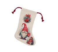 Purely Home Christmas Gonk Family Stocking - Novelty Xmas Gift For Him Linen-Style With Red Drawstring Ties