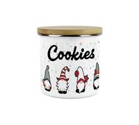 Purely Home Christmas Gonks Cookies Storage Canister - Festive Xmas Gnome Character Biscuits Cookie Jar - White Enamel Container