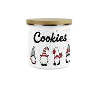 Purely Home Christmas Gonks Cookies Storage Canister - Festive Xmas Gnome Character Biscuits Cookie Jar - White Metal Enamel Food Storage Container Pot Present