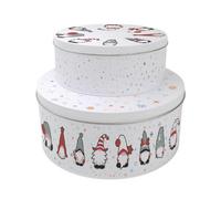 Purely Home Christmas Gonks Set Of 2 Cake Tins Gift - Festive Themed Nesting Round Large & Medium Metal Storage Containers For Xmas Baking