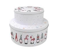 Purely Home Christmas Gonks Set of 2 Cake Tins Gift - Festive Themed Nesting Round Large & Medium Metal Storage Containers for Xmas Cakes and Baking