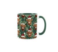 Purely Home Christmas Highland Cow & Holly Green Ceramic Mug - Tea/coffee Novelty Xmas Gift