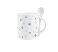 Purely Home Christmas Mug and Spoon Set - Watercolour Snowflakes Print - Ceramic White Coffee/Tea Mug with Spoon in Handle