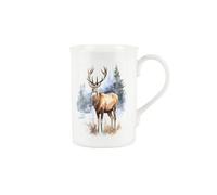 Purely Home Christmas Mug - Watercolour Scene Reindeer - Bone China Mug Coffee/tea Present