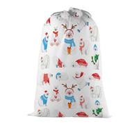 Purely Home Christmas Polar Bears Present Bag - Novelty Xmas Santa Sack White/multi With Drawstring Ties