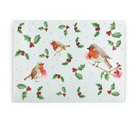 Purely Home Christmas Robins Glass Worktop Protector - Large Chopping/cutting Board Gift