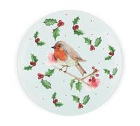 Purely Home Christmas Robins Round Glass Worktop Saver - Chopping/cutting Serving Board Gift