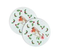 Purely Home Christmas Robins Round Worktop Protectors - Set Of 2