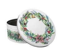 Purely Home Christmas Wreath Large Cake Tin - Festive Foliage Kitchen Bakeware Gifts - Round Metal Storage Container for Baking 23 x 10cm