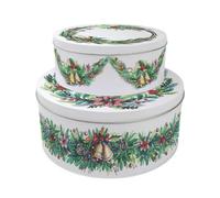Purely Home Christmas Wreath Set Of 2 Cake Tins Gift - Festive Nesting Round Large & Medium Metal Storage Containers For Cakes And Baking