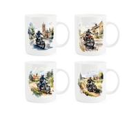Purely Home Classic Motorbikes Bone China Mugs - Set Of 4