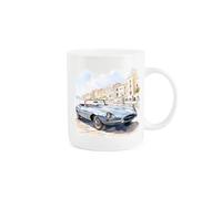 Purely Home Classic Sports Car Mug - Vintage Blue Jaguar 60s Car Lover Marina Harbour Gift Present - Tea Coffee White Bone China Mug