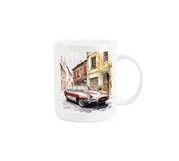 Purely Home Classic Sports Car Mug - Vintage Red Jaguar 60s Car Lover European Street Gift Present - Tea Coffee White Bone China Mug