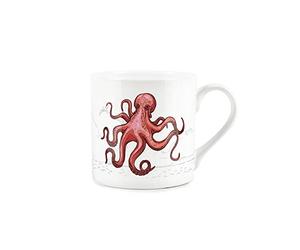 Purely Home Coastal Animals Octopus Seaside Themed Mug - Fine Bone China White Coffee/Tea Present Gift