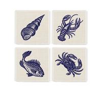 Purely Home Coastal Fabric Coaster Set - Blue Seaside Beach Decor Coasters Gift - Set Of 4