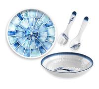 Purely Home Coastal Melamine Round Platter, Salad Bowl & Servers Set