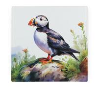Purely Home Coastal Puffin Large Square Worktop Protector - Smooth Glass Chopping Board