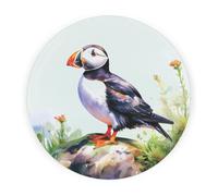 Purely Home Coastal Puffin Round Worktop Protector - Textured Glass Chopping Board