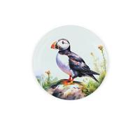 Purely Home Coastal Puffin Textured Glass Round Trivet - Small Kitchen Chopping Board