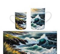 Purely Home Coastal Waves Ceramic Mug - Evening Crashing Waves Design - Tea Coffee Gift/Present Mug