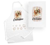Purely Home Cockapoo Apron & Tea Towel Kitchen Set - Portrait Gifts For Dog Lovers - Cooking And Baking Present Linen Sets