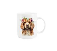 Purely Home Cocker Spaniel Dog Mug - Flower Crown Animal Gift/Present - Tea Coffee White Bone China Mug