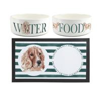 Purely Home Cocker Spaniel Pet Mat, Food & Water Bowl Set