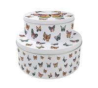 Purely Home Colourful Butterflies Set of 2 Cake Tins - Nesting Round Large & Medium Metal Storage Containers for Cakes and Baking - Pretty Kitchen Gifts for Nature Lovers