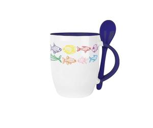 Purely Home Colourful Fish Mug & Spoon Set - 300ml Navy Blue Ceramic Drinks Cup Coastal Gifts