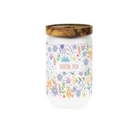 Purely Home Colourful Flowers Glass Decaf Tea Storage Jar - Watercolour Floral Kitchen Food Canister/Container & Wooden Lid 750ml (15.5cm x 9cm)