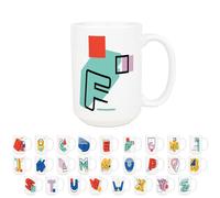 Purely Home Colourful Letter F Mug - Pop Art Fun Novelty Personalised Initial Gifts - Large 500ml White Ceramic Tea/Coffee Cup Present
