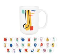 Purely Home Colourful Letter J Mug - Pop Art Fun Novelty Personalised Initial Gifts - Large 500ml White Ceramic Tea/Coffee Cup Present