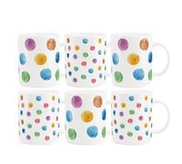 Purely Home Colourful Polka Dot Mugs Set - Multicoloured Spots Cup Gift/Present - Tea/Coffee Hot Drinks Bone China Mugs Set of 6